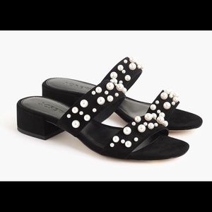 Brand New J Crew Pearl Double Strap Suede Slides